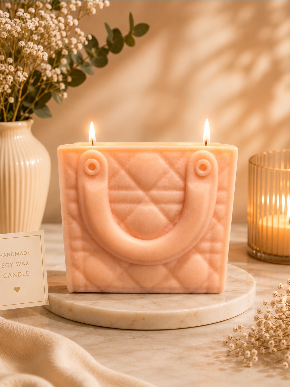 Quilted Handbag-Shaped Soy Wax Candle